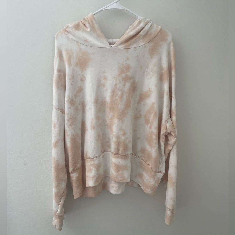 Aerie XL Cream and White Tie-Dye Cropped Hoodie